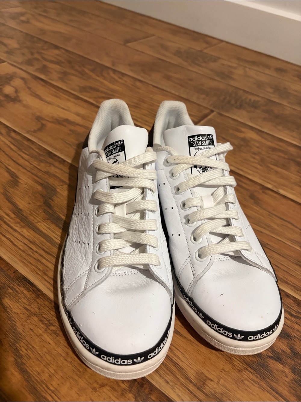 Adidas Stan Smith White Leather Women’s Sneakers with Black Logo Trim